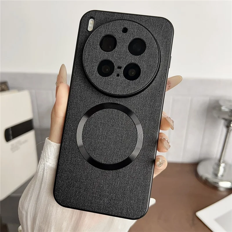 For vivo X300 Pro 5G Magnetic Case Drop-Proof TPU + Cloth Back Phone Cover - Black