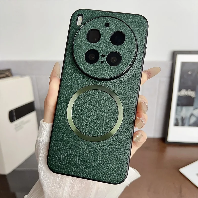 For vivo X300 Pro 5G Magnetic Case PU Leather + TPU Phone Back Cover - Green