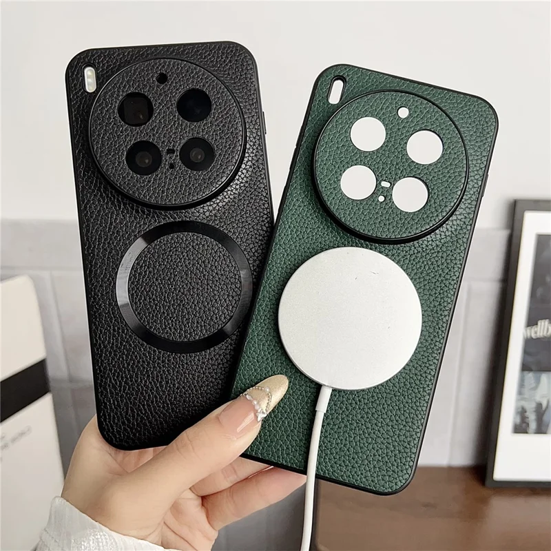 For vivo X300 Pro 5G Magnetic Case PU Leather + TPU Phone Back Cover - Green