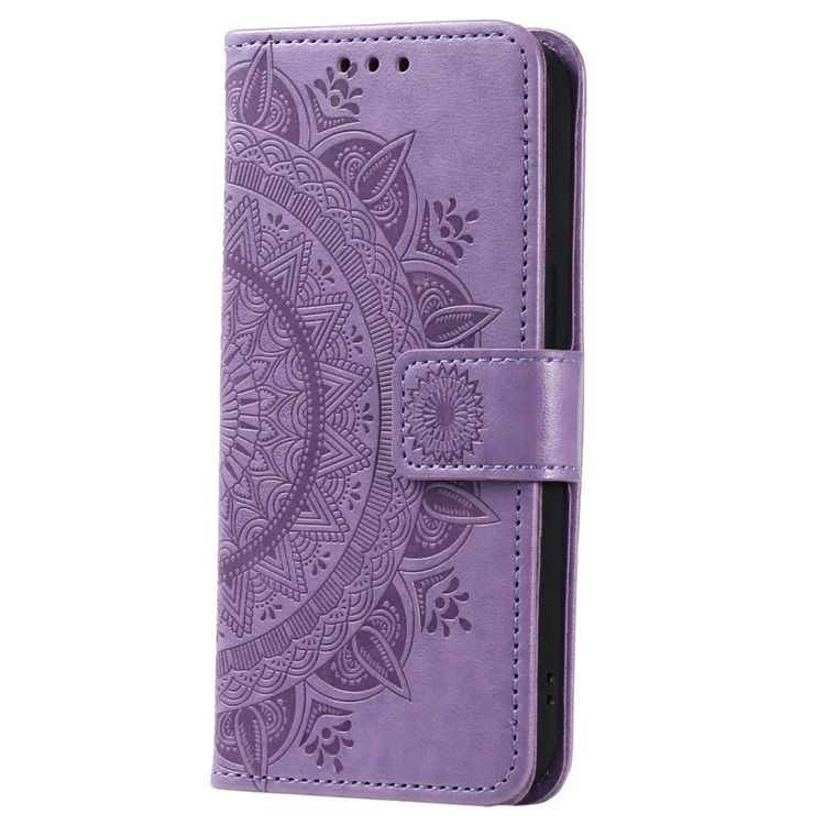 Pour Samsung Galaxy S23 Ultra Wallet Phone Case Mandala Flower Imprinted PU Leather Flip Stand Magnetic Clasp Shockproof Cover - Purple