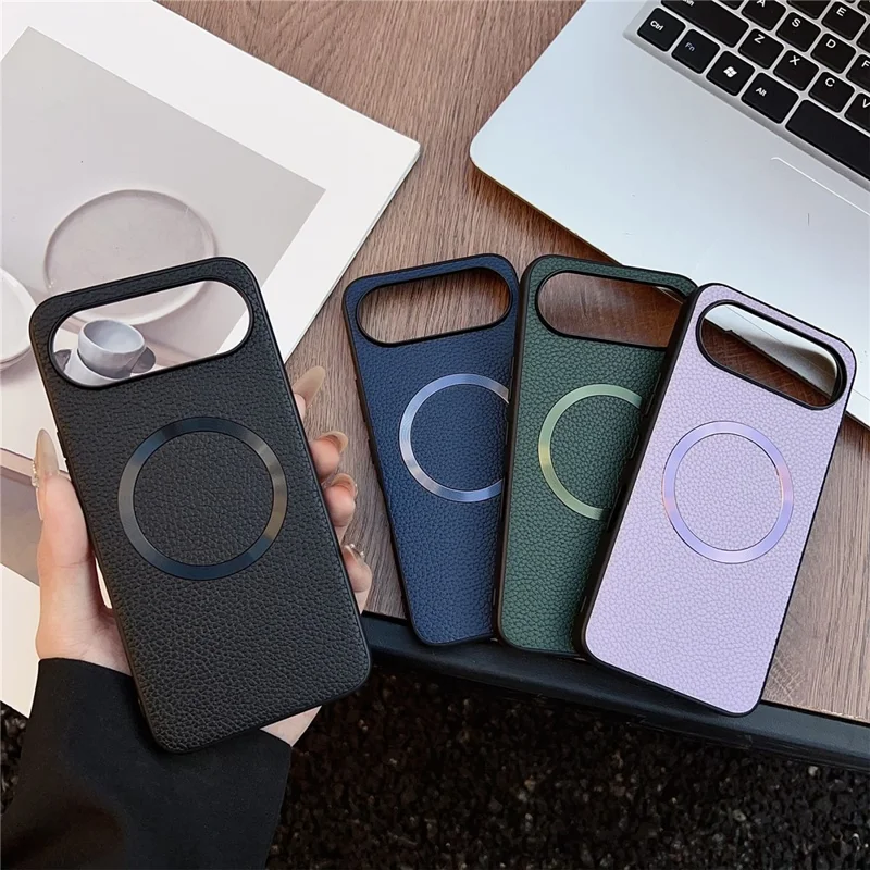 For Honor 500 5G Magnetic Case Litchi Texture PU Leather + TPU Phone Back Cover - Black