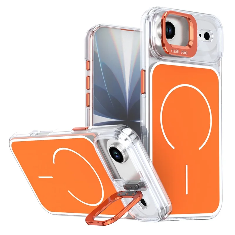 Für iPhone Air Magnetisch Tasche Passende Farbe Objektiv Ständer TPU PC Handyhülle Kompatibel mit MagSafe - Orange
