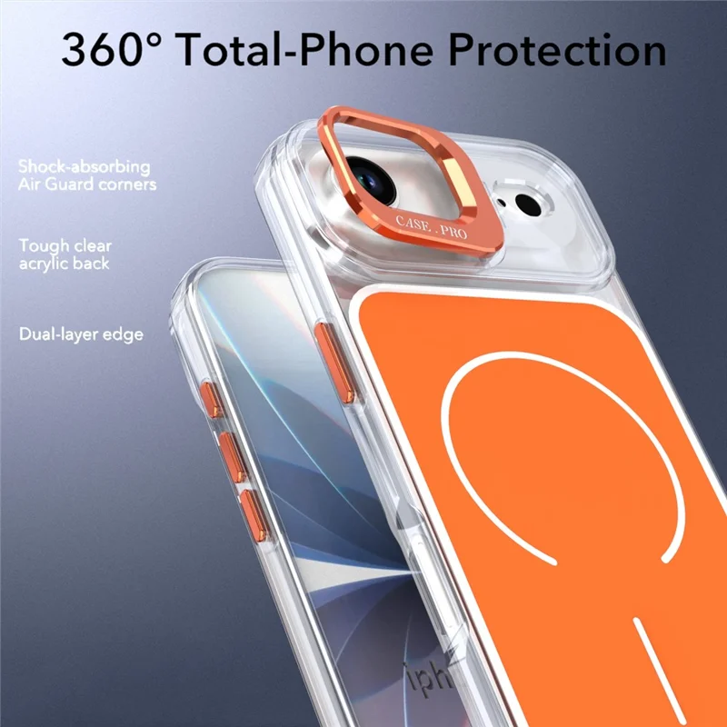 Für iPhone Air Magnetisch Tasche Passende Farbe Objektiv Ständer TPU PC Handyhülle Kompatibel mit MagSafe - Orange