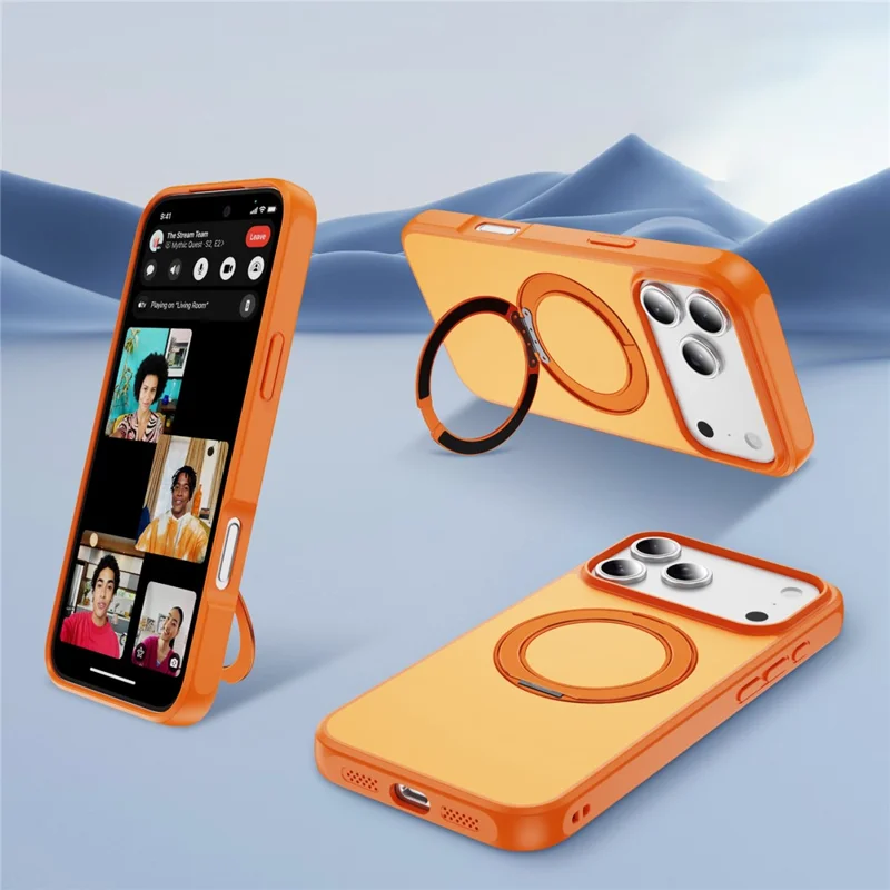 Funda magnetica per iPhone 17 Pro con supporto integrato, doppio colore, antiurto, copertura protettiva - Arancione