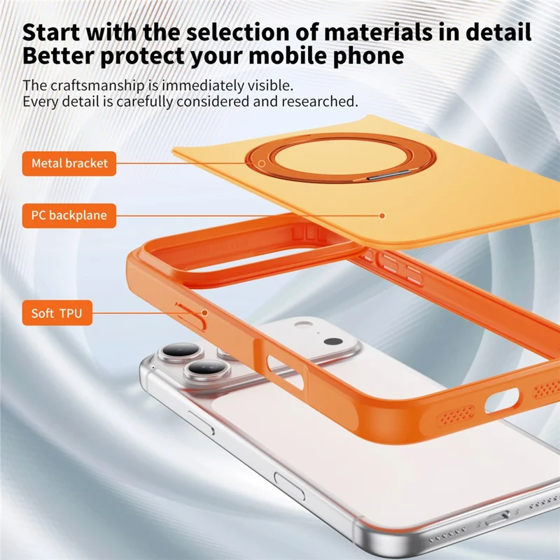 Funda magnetica per iPhone 17 Pro con supporto integrato, doppio colore, antiurto, copertura protettiva - Arancione