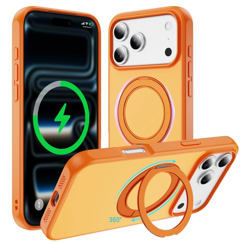 For iPhone 17 Pro Max Magnetic Case with Kickstand Dual Color Anti Drop Protective Phone Cover - Orange
