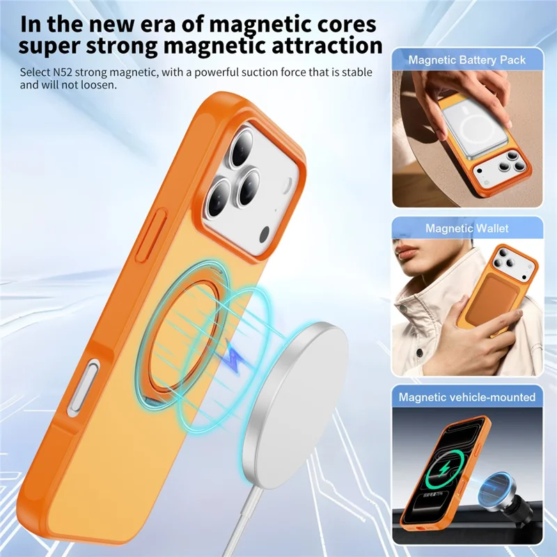 For iPhone 17 Pro Max Magnetic Case with Kickstand Dual Color Anti Drop Protective Phone Cover - Orange