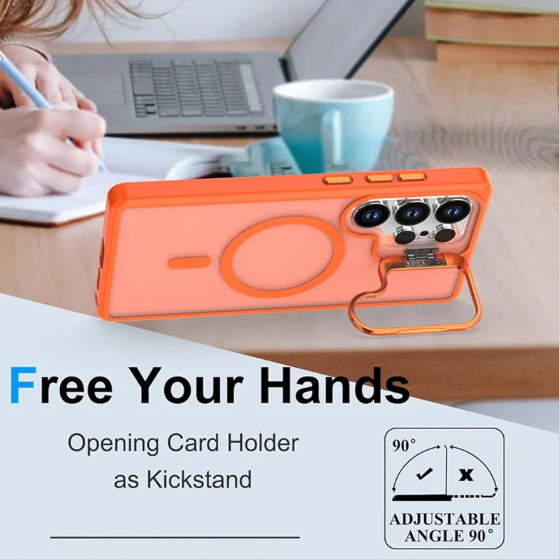 For Samsung Galaxy S24 Ultra Magnetic Case Foldable Kickstand Matte PC + TPU Phone Cover - Orange