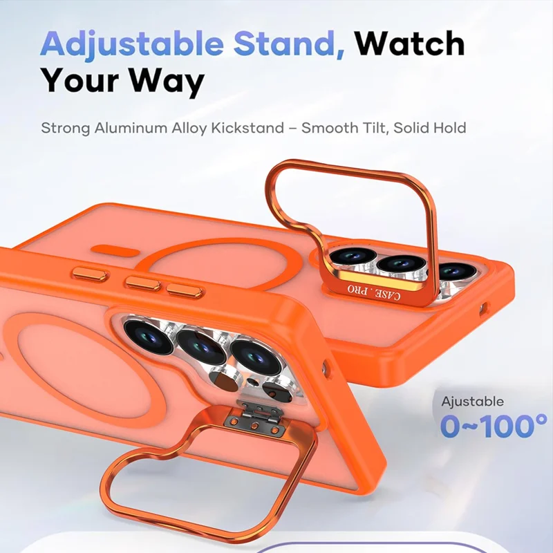 For Samsung Galaxy S24 Ultra Magnetic Case Foldable Kickstand Matte PC + TPU Phone Cover - Orange