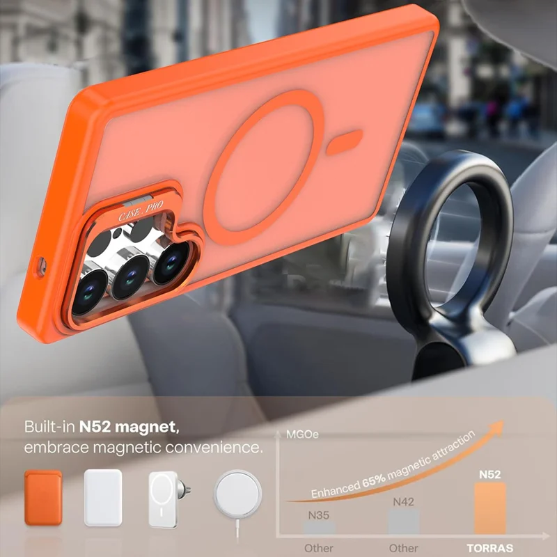 For Samsung Galaxy S24 Ultra Magnetic Case Foldable Kickstand Matte PC + TPU Phone Cover - Orange