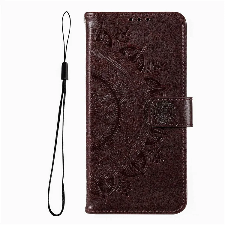 Para Xiaomi Redmi Note 12 Pro 5G Anti-srratch PU Cuero de Cuero Flip Stand Mandala Flower Imprimido Cubierta Anti-polvo - Marrón