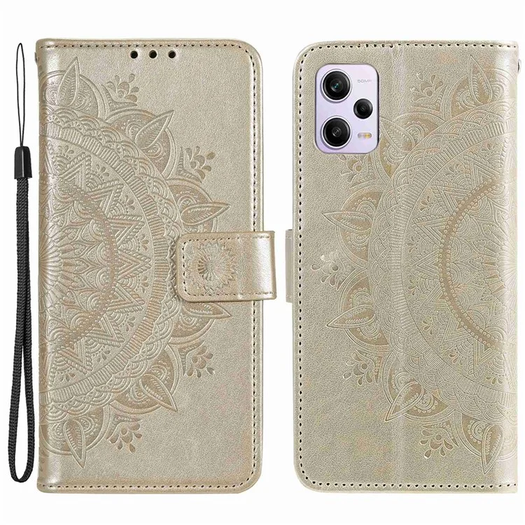 Pour Xiaomi Redmi Note 12 Pro 5g Anti-Scratch PU le Cuir Portefeuille en Cuir Stand Mandala Fleur Imprimé Magnétique Couvrette Anti-poussière - or