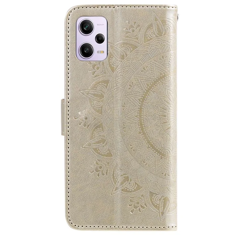 Pour Xiaomi Redmi Note 12 Pro 5g Anti-Scratch PU le Cuir Portefeuille en Cuir Stand Mandala Fleur Imprimé Magnétique Couvrette Anti-poussière - or