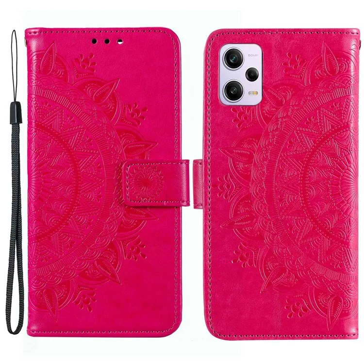 Mandala Flower Impresso PU Couro Caso Para Xiaomi Redmi Nota 12 Pro+ 5g, Flip Stand Magnetic Protection Tampa Carteira - Rosa