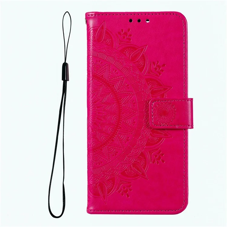 Mandala Flower Impresso PU Couro Caso Para Xiaomi Redmi Nota 12 Pro+ 5g, Flip Stand Magnetic Protection Tampa Carteira - Rosa