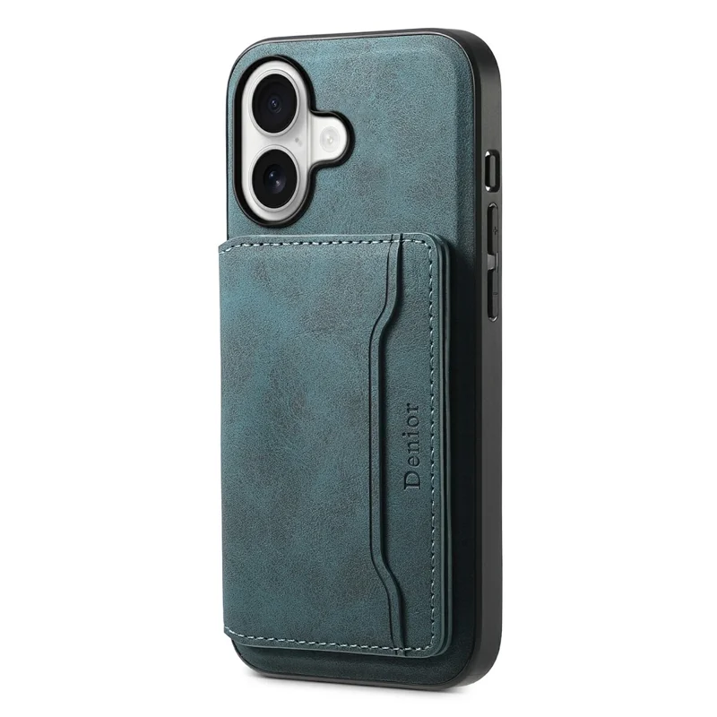 DENIOR D13 Pour iPhone 17 Étui Magnétique avec Porte-cartes en Cuir Recouvert de PC + TPU - Bleu