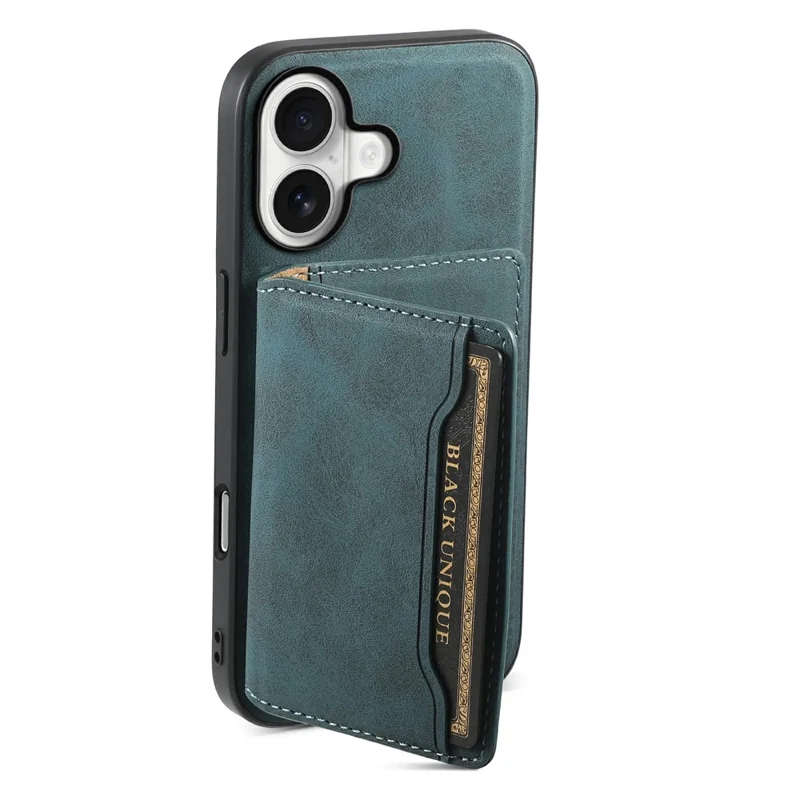 DENIOR D13 Pour iPhone 17 Étui Magnétique avec Porte-cartes en Cuir Recouvert de PC + TPU - Bleu