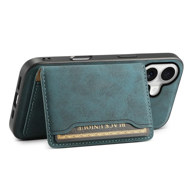 DENIOR D13 Pour iPhone 17 Étui Magnétique avec Porte-cartes en Cuir Recouvert de PC + TPU - Bleu