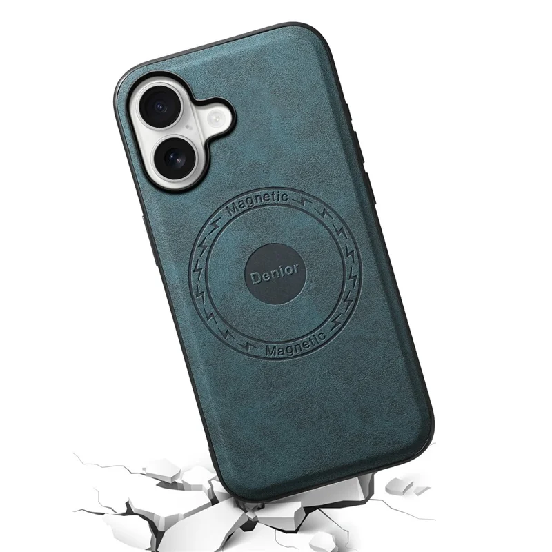 DENIOR D13 Pour iPhone 17 Étui Magnétique avec Porte-cartes en Cuir Recouvert de PC + TPU - Bleu
