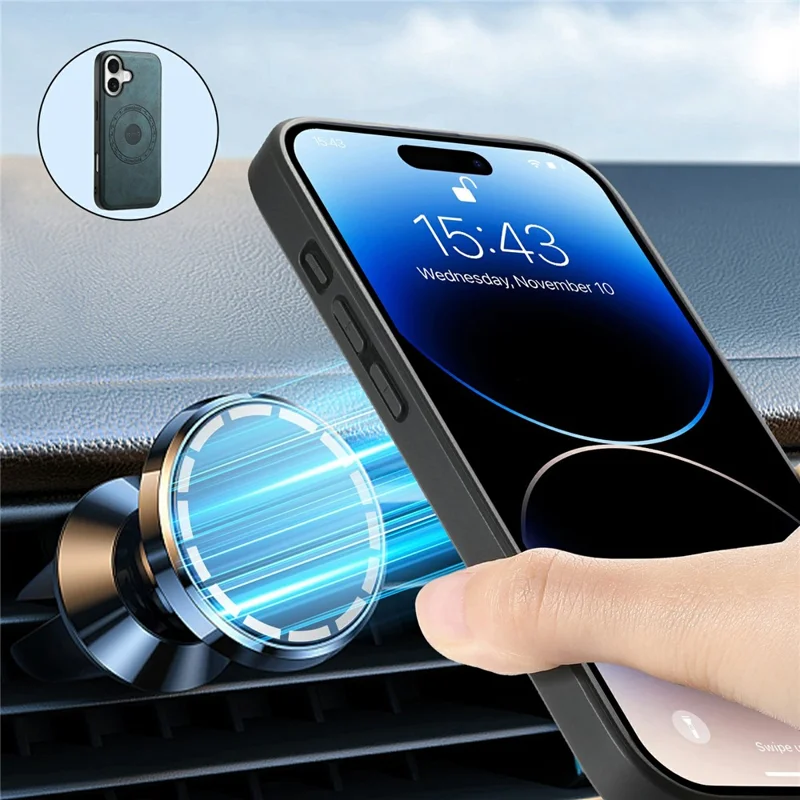 DENIOR D13 Pour iPhone 17 Étui Magnétique avec Porte-cartes en Cuir Recouvert de PC + TPU - Bleu