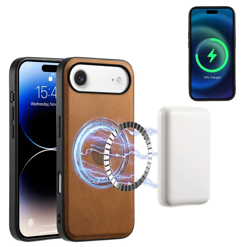 DENIOR D13 pour iPhone Air Étui Magnétique Porte-cartes Revêtement en Cuir PC + TPU - Brun