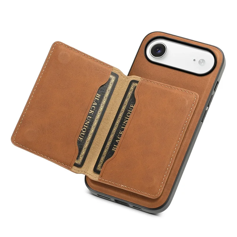 DENIOR D13 pour iPhone Air Étui Magnétique Porte-cartes Revêtement en Cuir PC + TPU - Brun