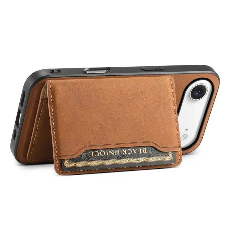 DENIOR D13 pour iPhone Air Étui Magnétique Porte-cartes Revêtement en Cuir PC + TPU - Brun