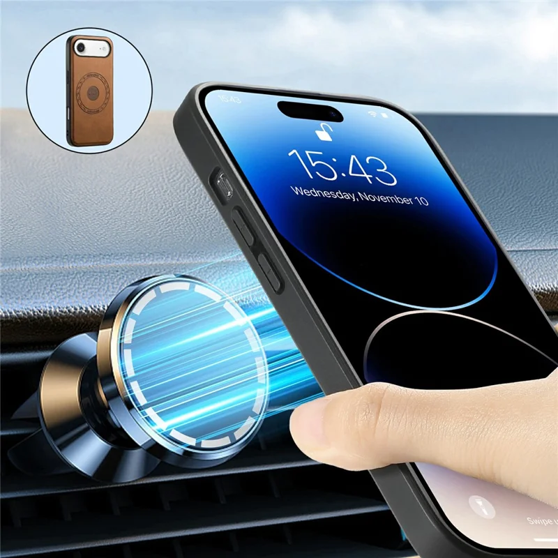 DENIOR D13 pour iPhone Air Étui Magnétique Porte-cartes Revêtement en Cuir PC + TPU - Brun