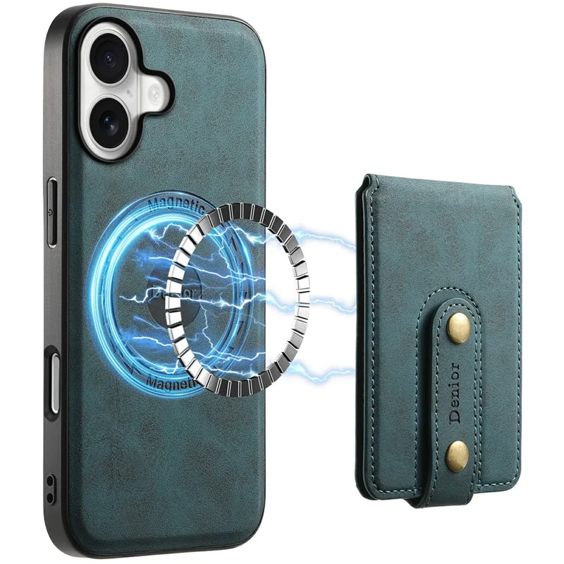 DENIOR D14 pour iPhone 17 Étui Magnétique avec Porte-cartes Détachable et Support Téléphone - Bleu