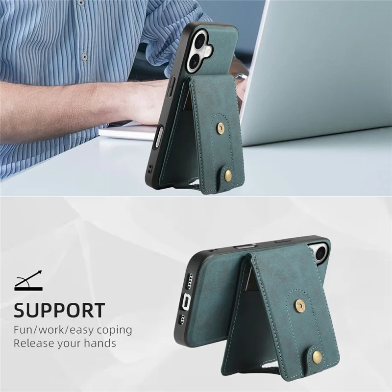 DENIOR D14 pour iPhone 17 Étui Magnétique avec Porte-cartes Détachable et Support Téléphone - Bleu