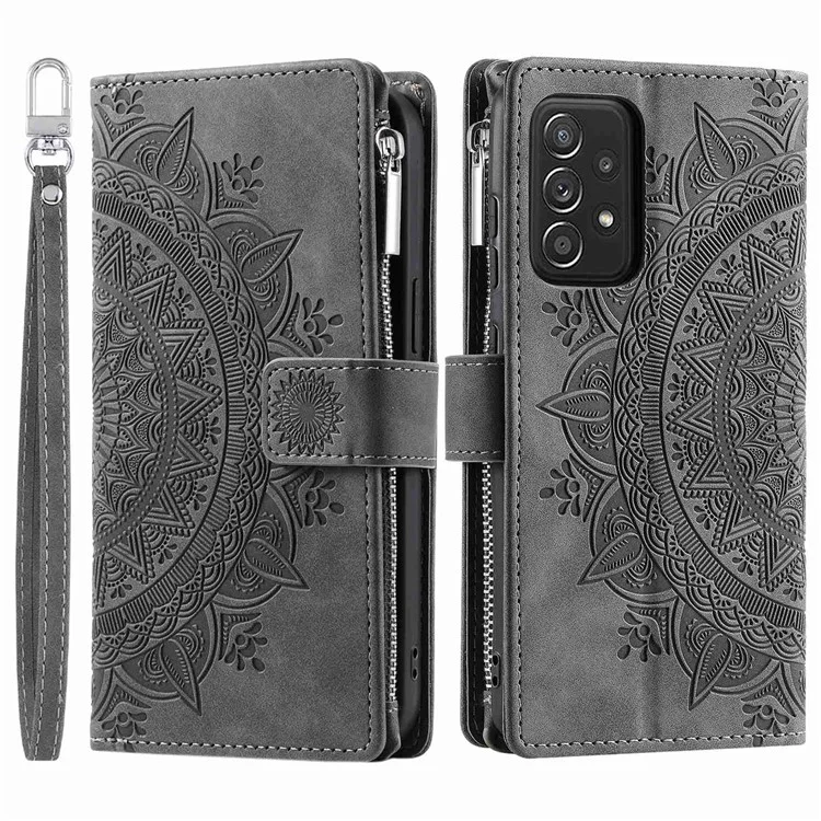 Per Samsung Galaxy A23 4G / 5G (versione Globale) / M13 4G / F23 5G / M23 5G PU Peth Pethe Phelle Che Copertura in Mandala Flowhe Copertura Con Struzione Cappersa Capper - Grigio