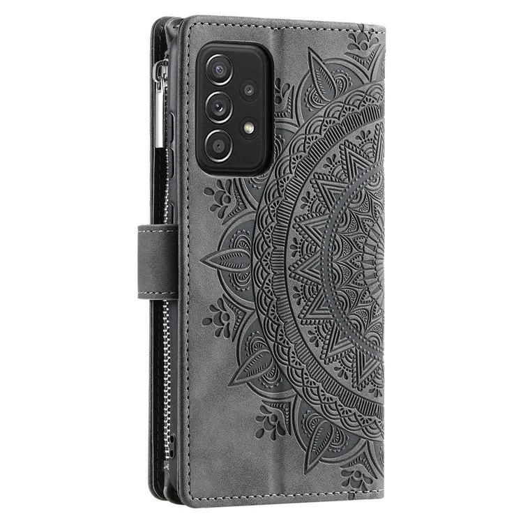 Per Samsung Galaxy A23 4G / 5G (versione Globale) / M13 4G / F23 5G / M23 5G PU Peth Pethe Phelle Che Copertura in Mandala Flowhe Copertura Con Struzione Cappersa Capper - Grigio
