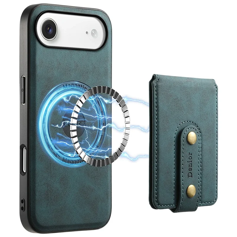 DENIOR D14 For iPhone Air Magnetic Case with Detachable Card Holder Kickstand PU+TPU+PC Phone Cover - Green
