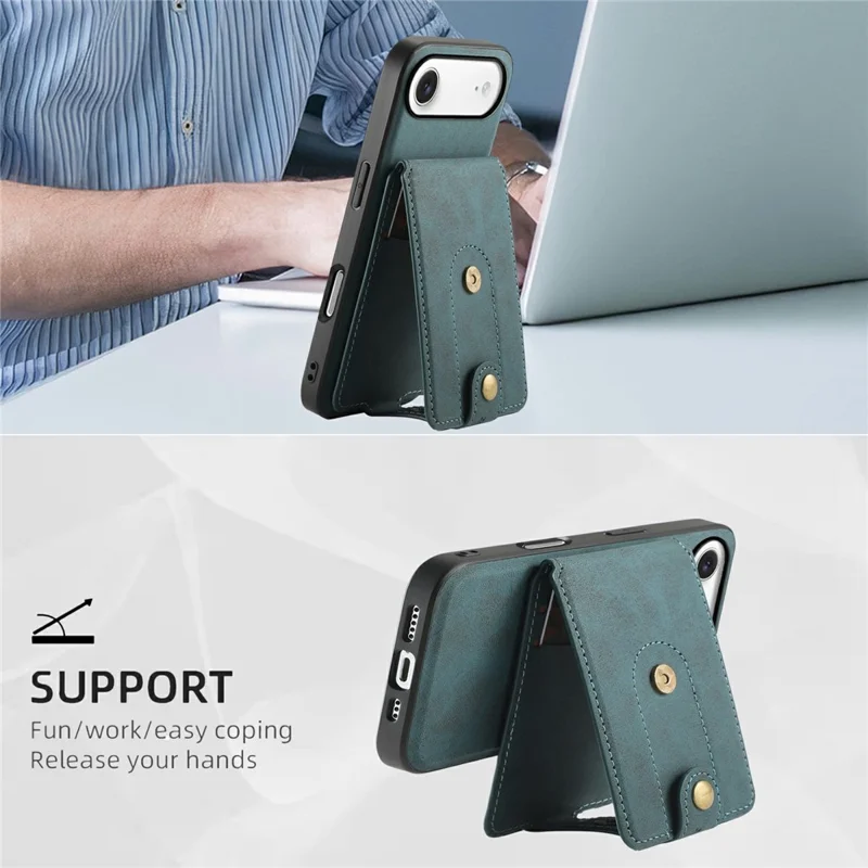 DENIOR D14 For iPhone Air Magnetic Case with Detachable Card Holder Kickstand PU+TPU+PC Phone Cover - Green