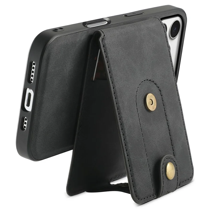 DENIOR D14 Für iPhone 17 Pro Magnetische Hülle Abnehmbarer Kartenhalter Ständer Handycover - Schwarz