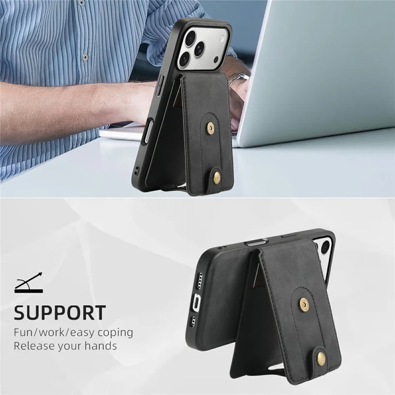 DENIOR D14 pour iPhone 17 Pro Max Étui Magnétique avec Porte-cartes Détachable et Support Pliable - Noir