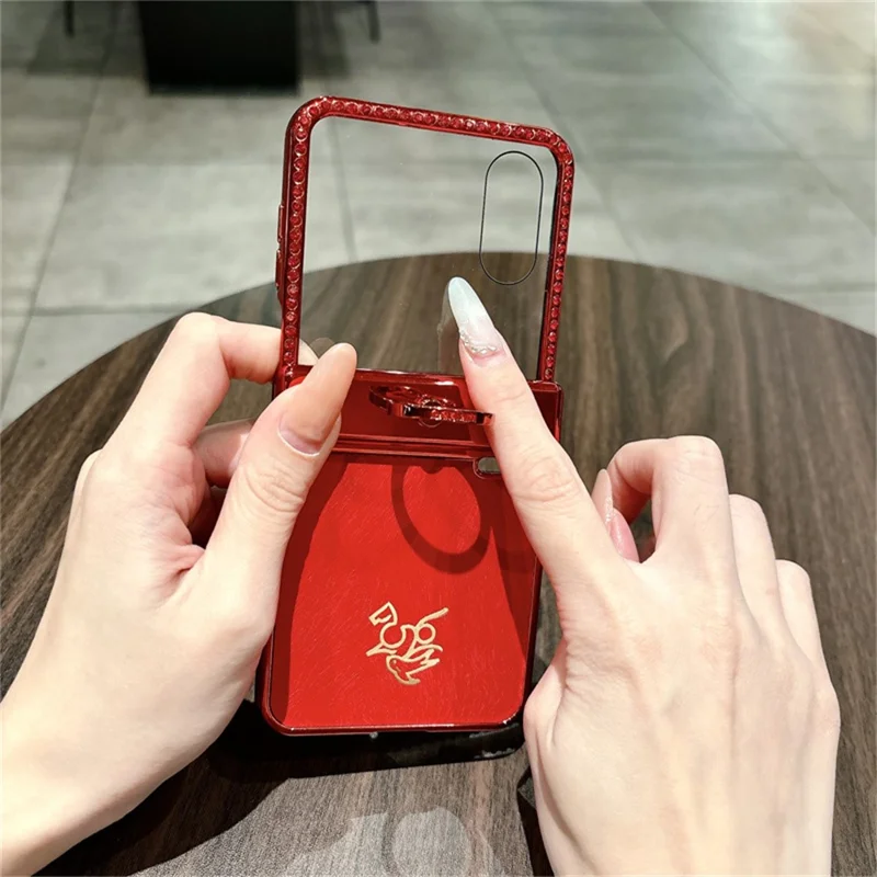 For Honor Magic V Flip 2 Case New Year Horse Pattern PC Phone Cover with Ring Holder and Tempered Glass Rear Screen Film