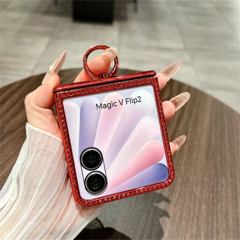 For Honor Magic V Flip 2 Case New Year Horse Pattern PC Phone Cover with Ring Holder and Tempered Glass Rear Screen Film