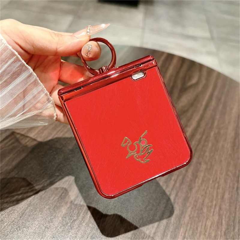 For Honor Magic V Flip 2 Case New Year Horse Pattern PC Phone Cover with Ring Holder and Tempered Glass Rear Screen Film