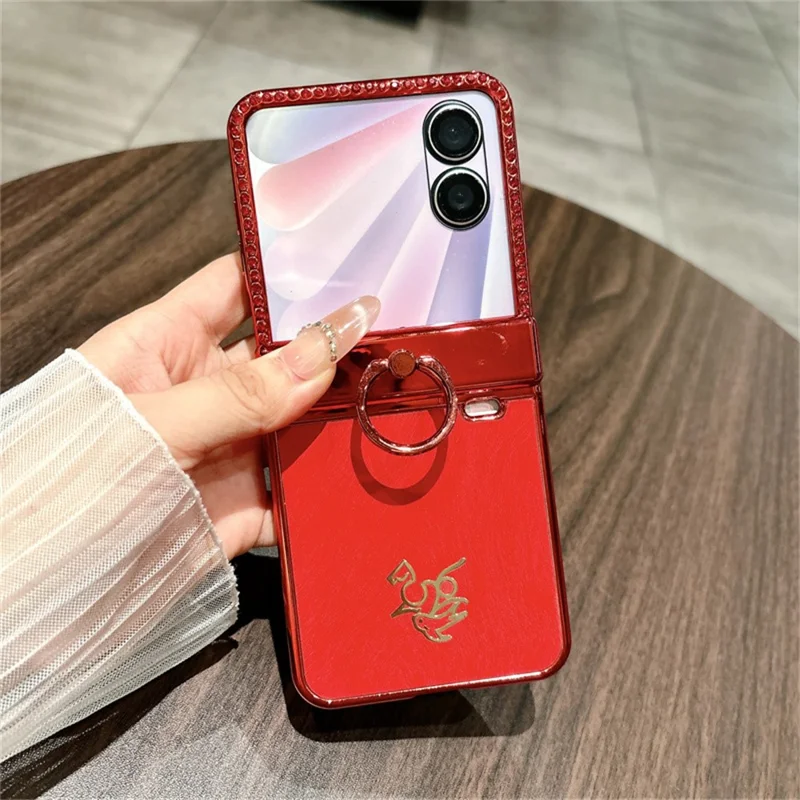 For Honor Magic V Flip 2 Case New Year Horse Pattern PC Phone Cover with Ring Holder and Tempered Glass Rear Screen Film