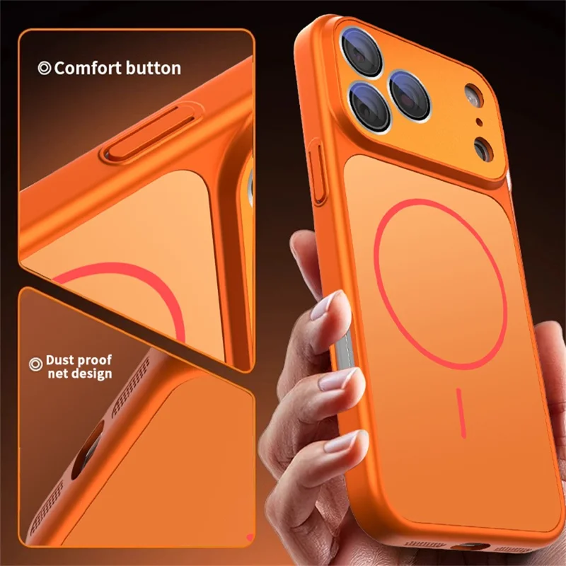 For iPhone 17 Pro Max Case Compatible with MagSafe Skin-touch PC + Silicone Phone Cover with Lens Film - Orange