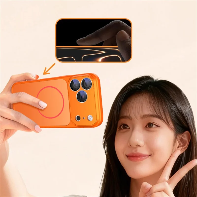 Coque pour iPhone 17 Pro compatible MagSafe, housse tactile en PC + silicone avec film de protection d'objectif - Orange