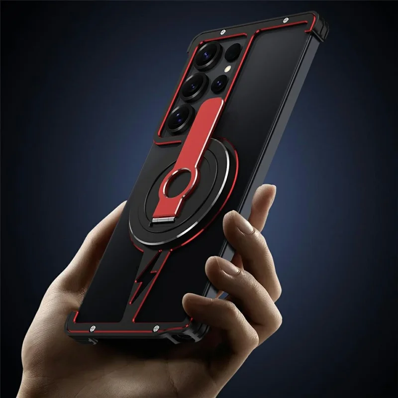 For Samsung Galaxy S25 Ultra Magnetic Case Aluminium Alloy Frameless Phone Cover with Kickstand - Black  /  Silver