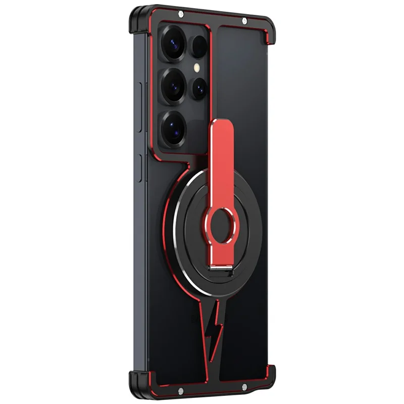 For Samsung Galaxy S25 Ultra Magnetic Case Aluminium Alloy Frameless Phone Cover with Kickstand - Black  /  Silver