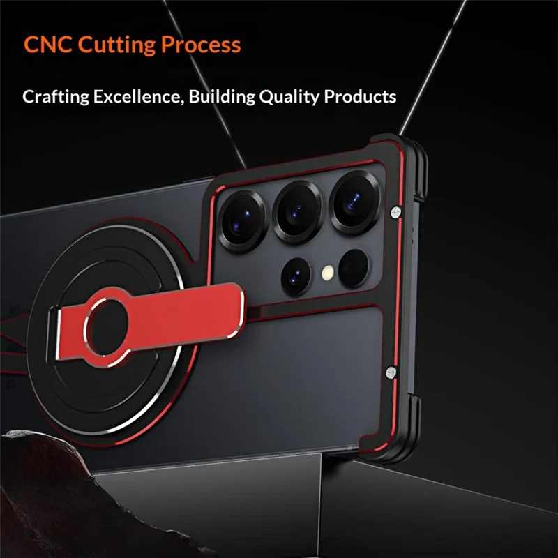 For Samsung Galaxy S25 Ultra Magnetic Case Aluminium Alloy Frameless Phone Cover with Kickstand - Black  /  Silver