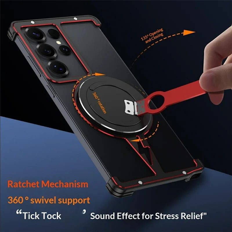 For Samsung Galaxy S25 Ultra Magnetic Case Aluminium Alloy Frameless Phone Cover with Kickstand - Black  /  Silver