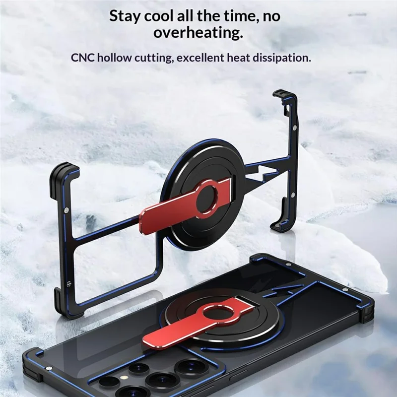 For Samsung Galaxy S25 Ultra Magnetic Case Aluminium Alloy Frameless Phone Cover with Kickstand - Black  /  Silver