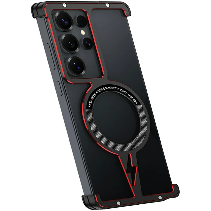 Capa Magnética para Samsung Galaxy S25 Ultra, Estrutura em Liga de Alumínio Aviação, Sem Moldura, Cor Preta / Vermelha