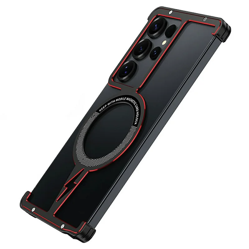 Capa Magnética para Samsung Galaxy S25 Ultra, Estrutura em Liga de Alumínio Aviação, Sem Moldura, Cor Preta / Vermelha