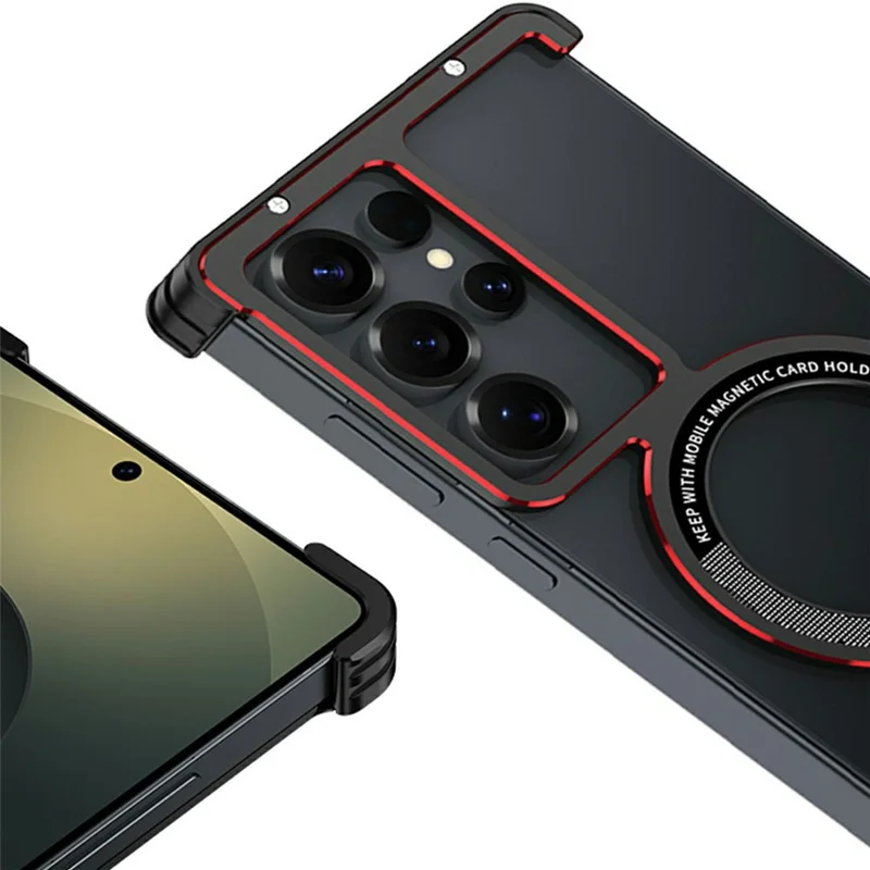 Capa Magnética para Samsung Galaxy S25 Ultra, Estrutura em Liga de Alumínio Aviação, Sem Moldura, Cor Preta / Vermelha